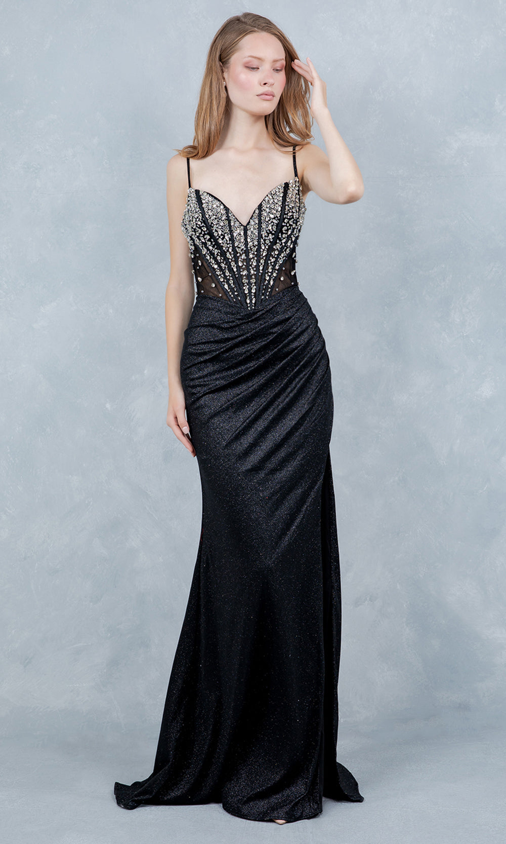 Cinderella Couture 8562J - Lace-Up Back Rhinestone Ornate Prom Gown Prom Dresses in Black