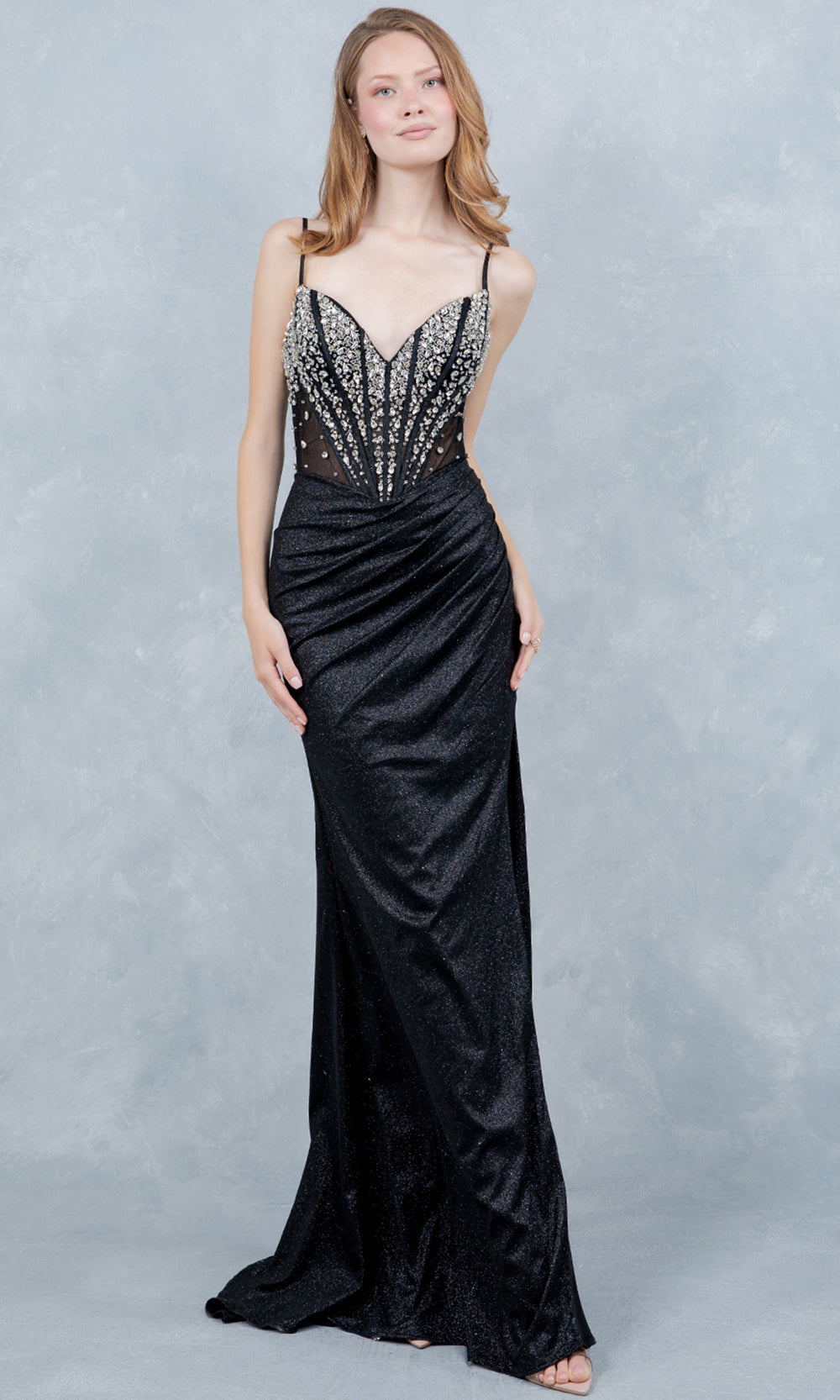 Cinderella Couture 8562J - Lace-Up Back Rhinestone Ornate Prom Gown Prom Dresses in Black