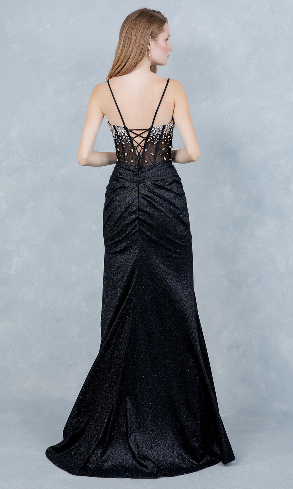 Cinderella Couture 8562J - Lace-Up Back Rhinestone Ornate Prom Gown Prom Dresses in Black