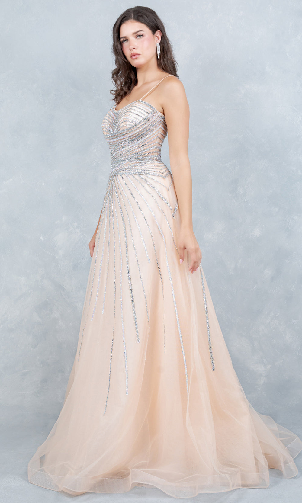 Cinderella Couture 8569J - Rhinestone Encrusted A-Line Sweetheart Gown Prom Dresses in Champagne 