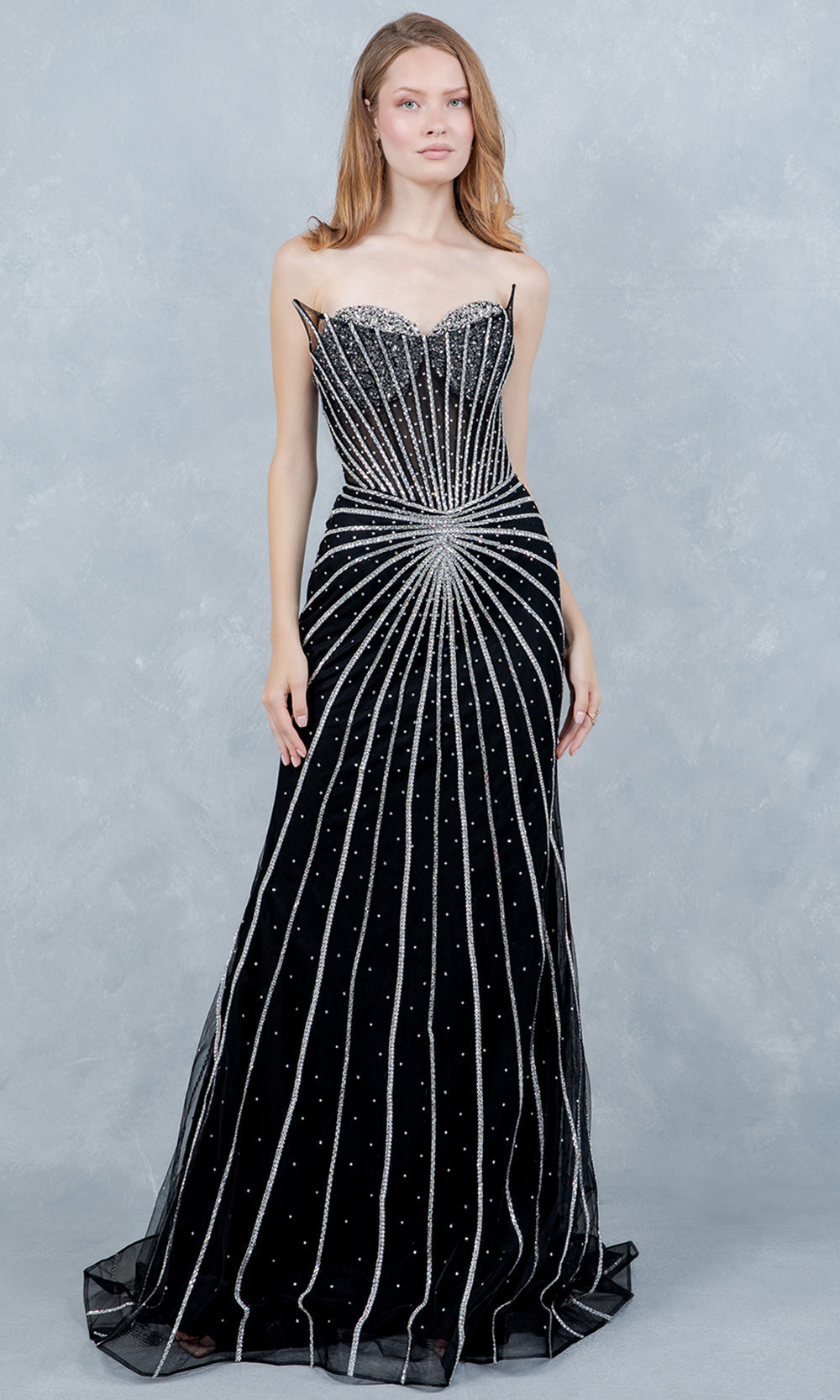 Cinderella Couture 8576J - Rhinestone Embellished Sweetheart Long Gown Prom Dresses in Black 