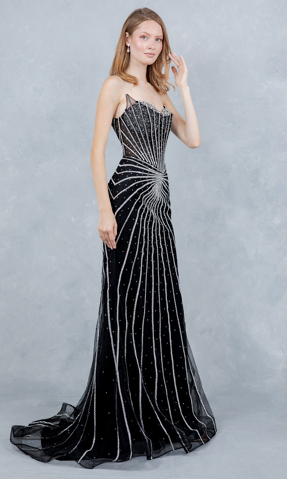 Cinderella Couture 8576J - Rhinestone Embellished Sweetheart Long Gown Prom Dresses in Black 