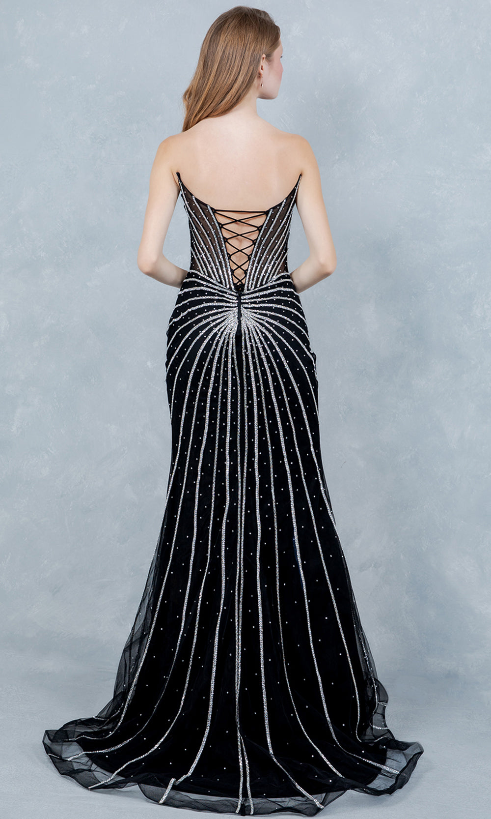 Cinderella Couture 8576J - Rhinestone Embellished Sweetheart Long Gown Prom Dresses in Black 