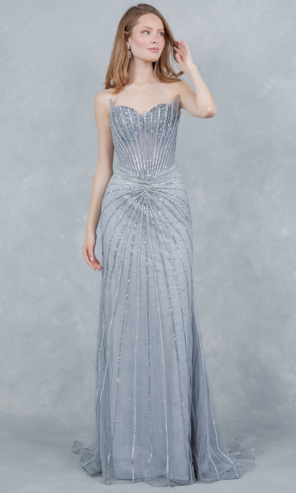 Cinderella Couture 8576J - Rhinestone Embellished Sweetheart Long Gown Prom Dresses in Silver 