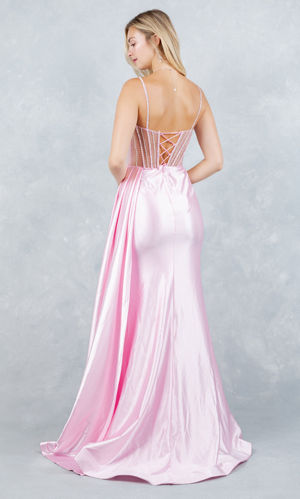 Cinderella Couture 8593J - Illusion Scoop Neck Draped Evening Gown Prom Dresses in Pink 