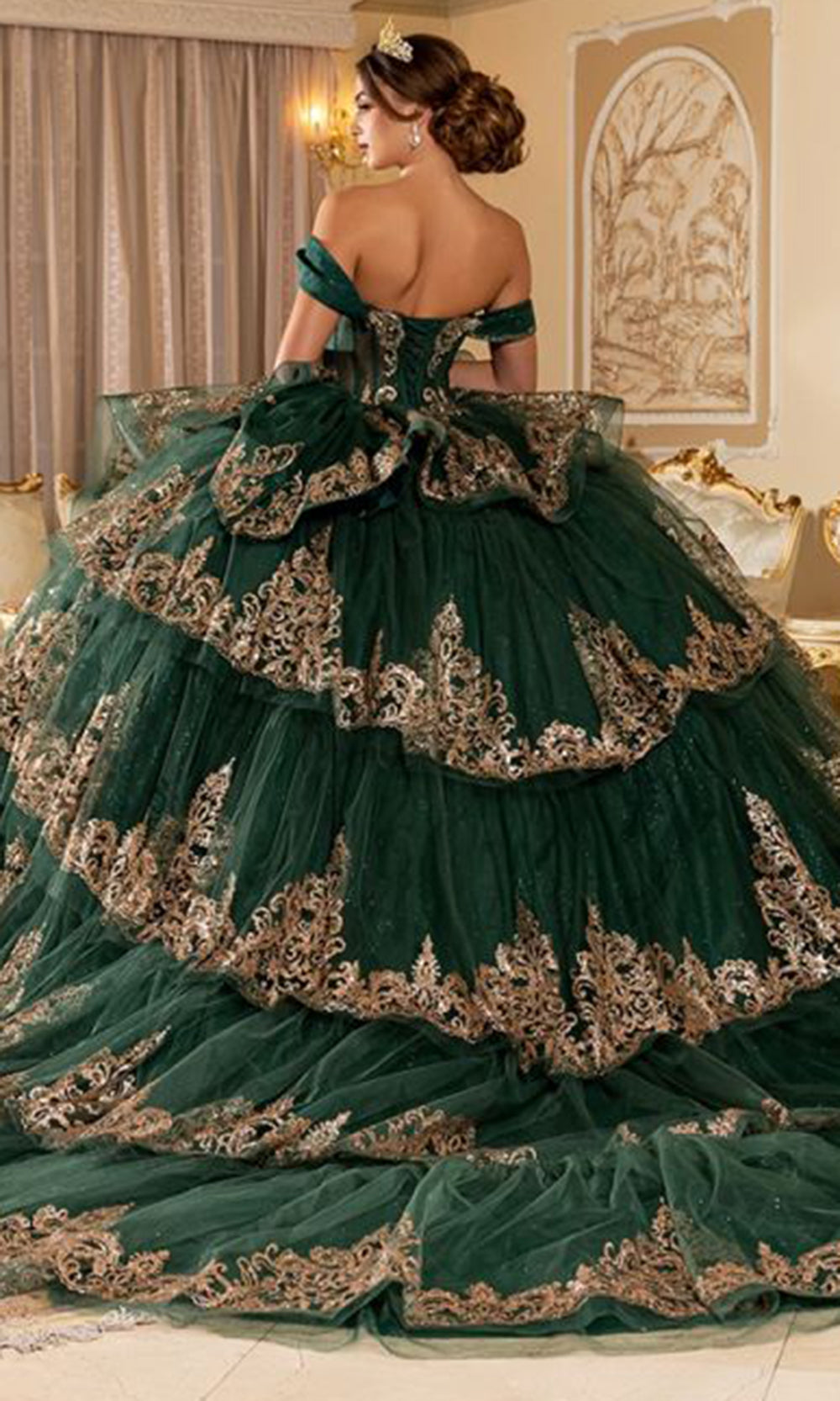 May Queen LK302 - Off Shoulder Embroidered Ballgown Quinceanera Dresses in Green 