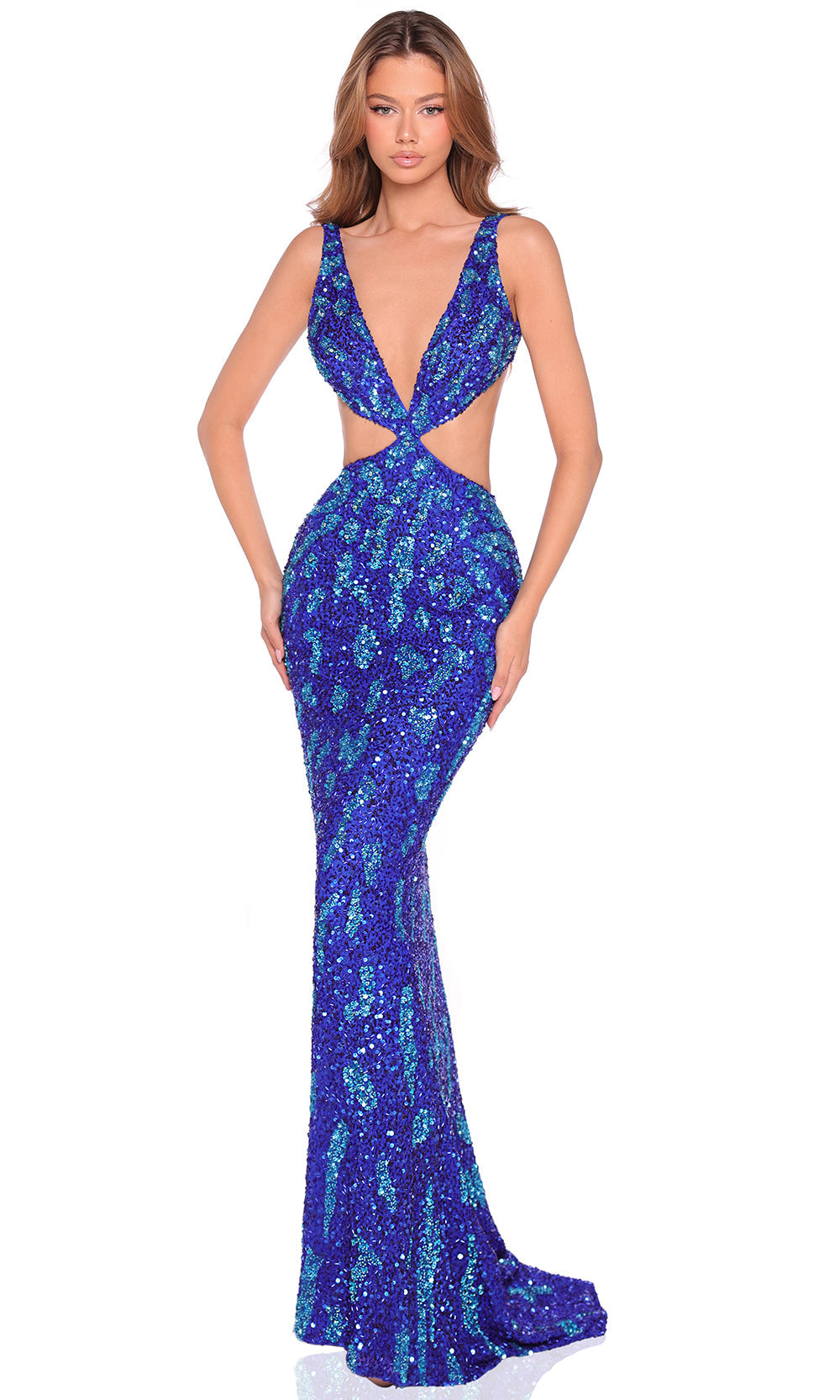 Amarra 88937 - V-Neck Shimmer Gown with Cutout Prom Dresses