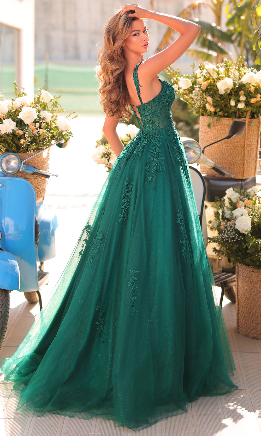 Amarra 88970 - Plunging Sweetheart Lace Appliqued Gown Ball Gowns