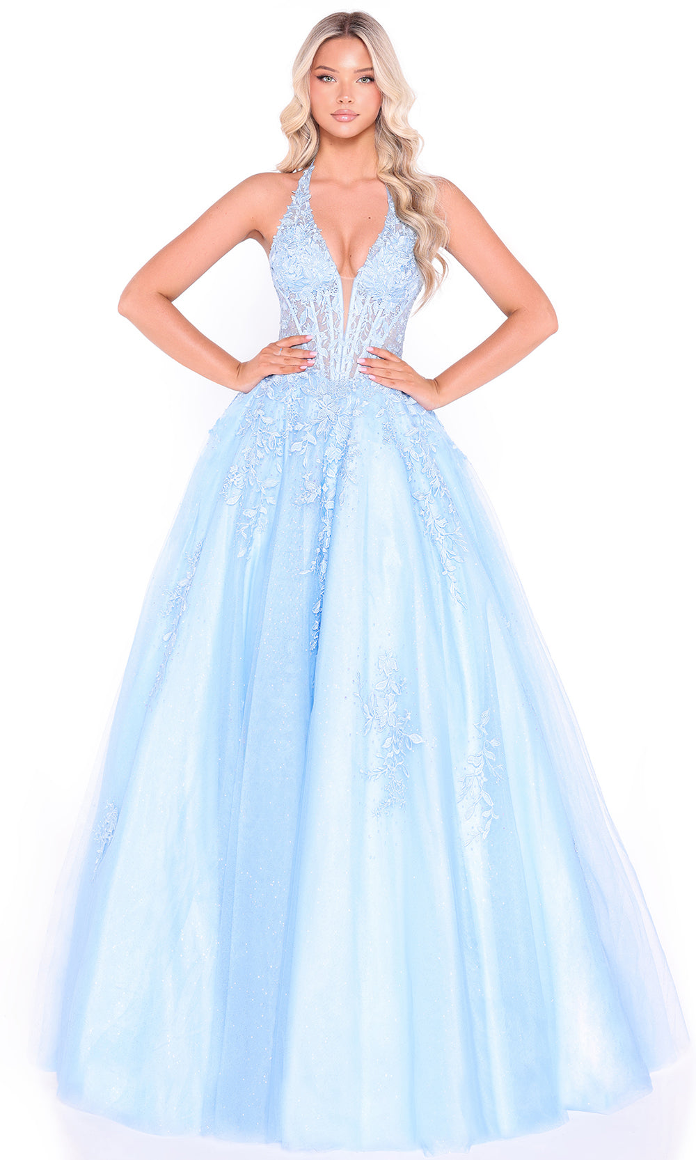 Amarra 89317 - Embroidered Halter Layered Skirt Gown Prom Dresses