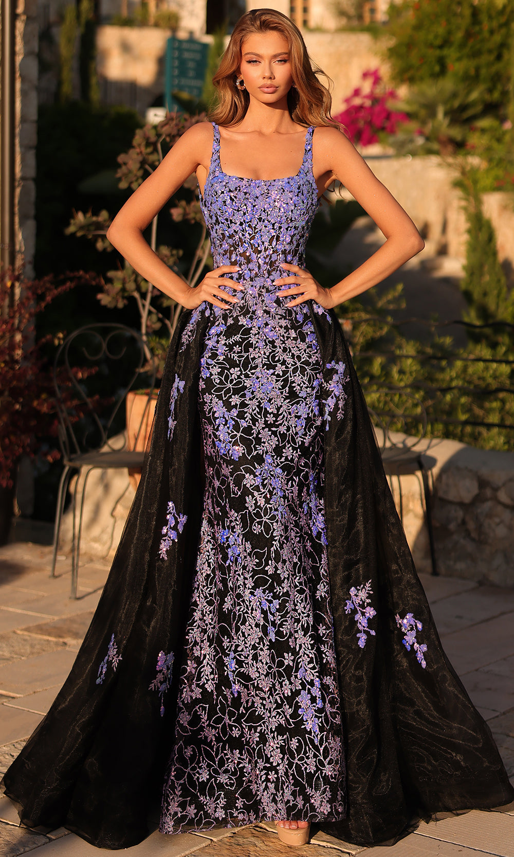Amarra 89373 - Square Sparkle Prom Dress with Overskirt Prom Dresses