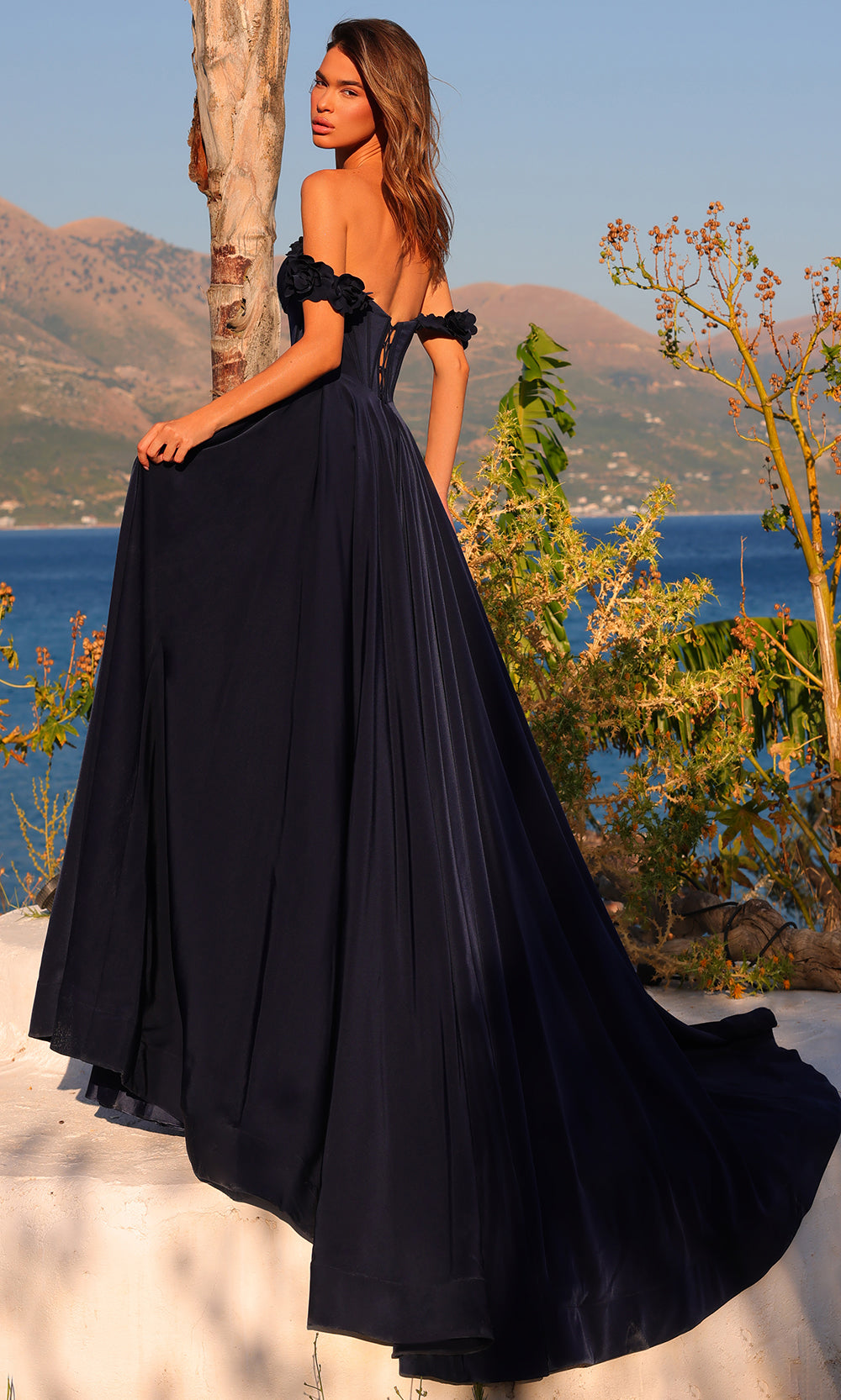 Amarra 89441 - Floral Sleeve High Slit A-Line Gown Prom Dresses