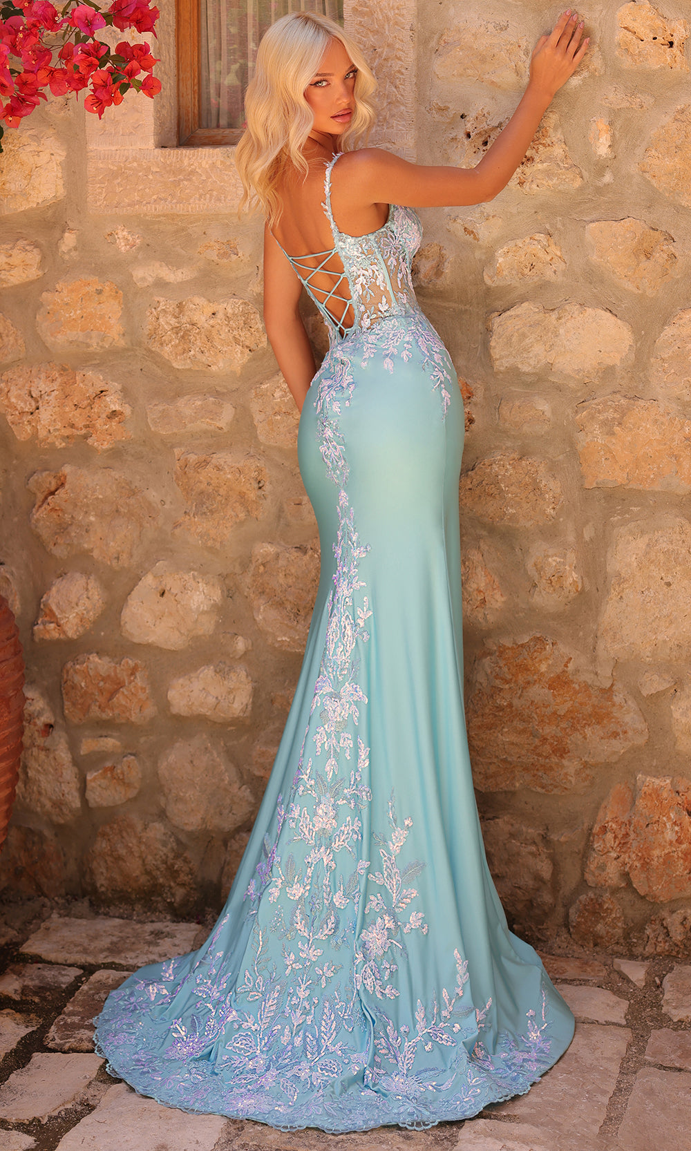 Amarra 89449 - Spaghetti Strap Embroidered Lace Gown Prom Dresses