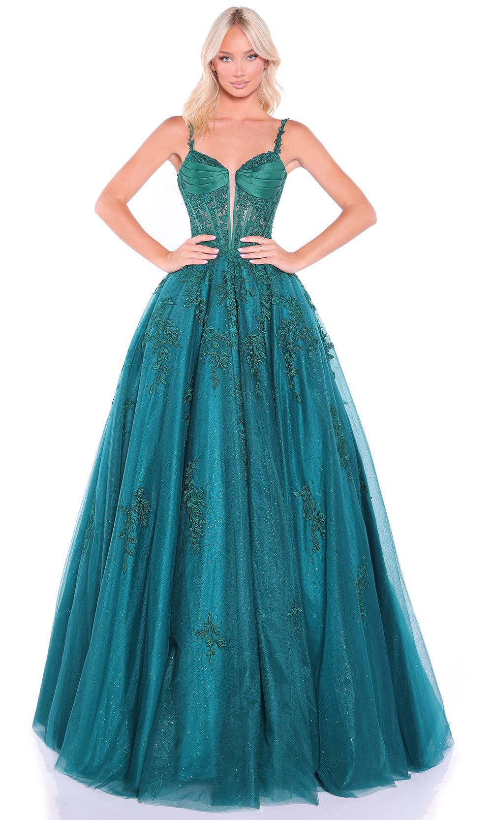 Amarra 89493 - Plunging Neckline Lace Embellished Gown Prom Dresses