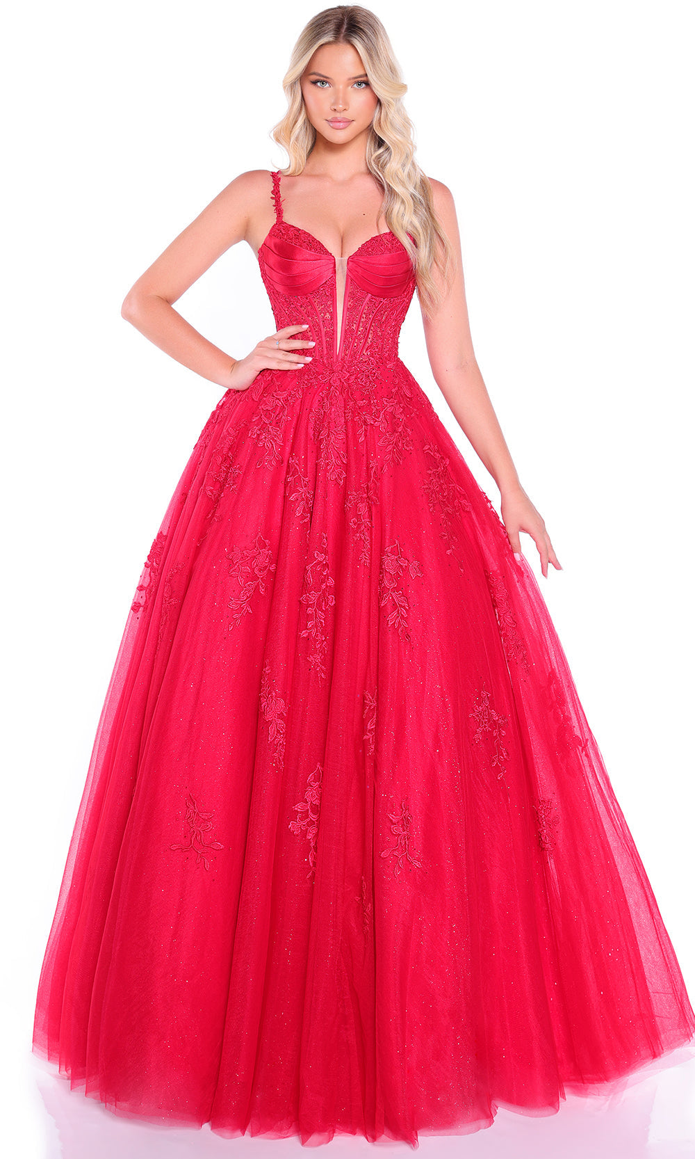 Amarra 89493 - Plunging Neckline Lace Embellished Gown Prom Dresses