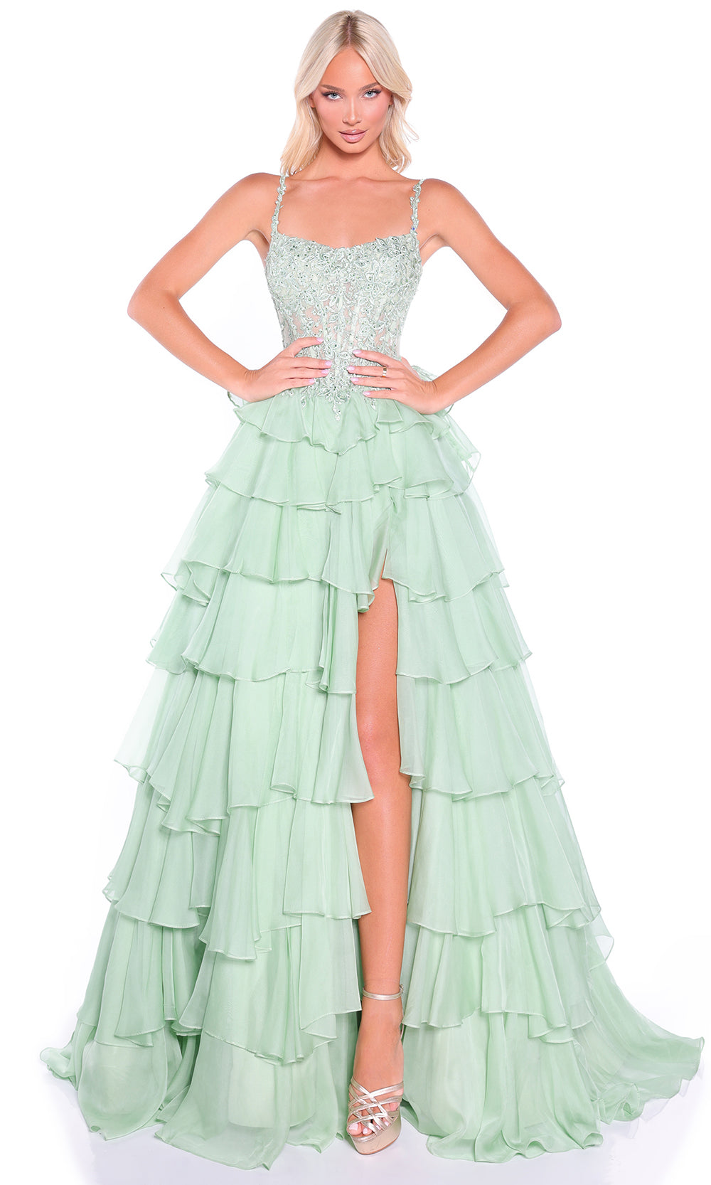 Amarra 89507 - Tiered Ruffle Ballgown with Lace Corset Prom Dresses