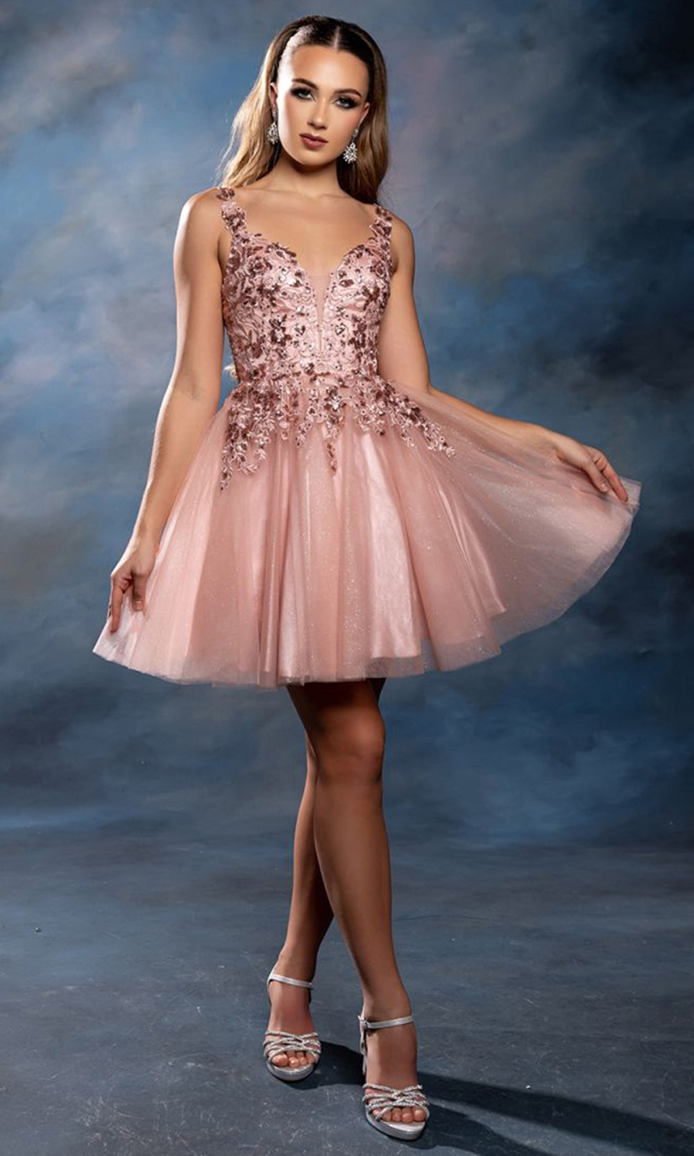 ay Queen MQ2246 - Embroidered V Neck Cocktail Dress Spercial Occasion Dresses In Pink