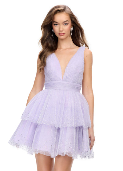 Ashley Lauren 4695 - Short V-Neck Cocktail Dress In Purple