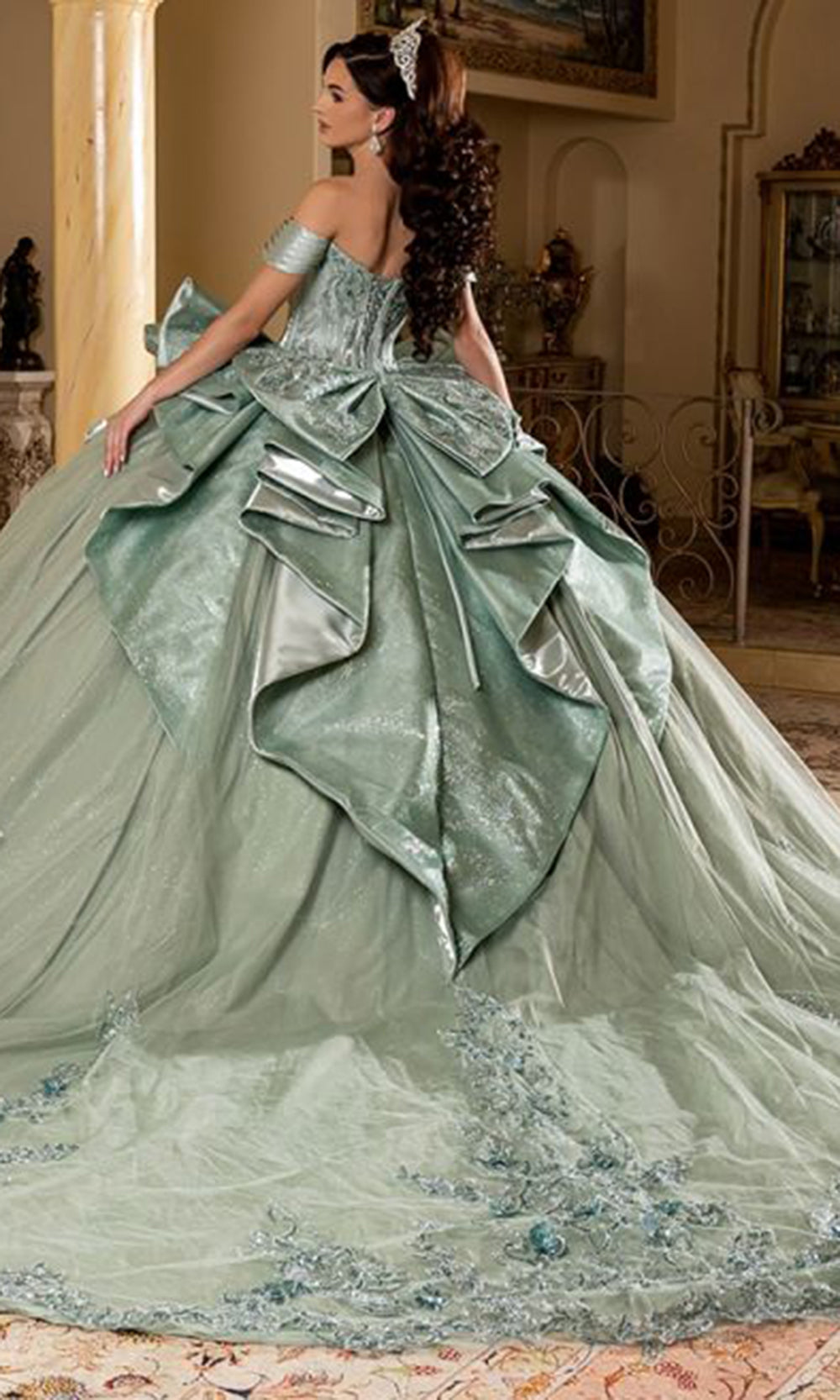May Queen LK297 - Bow Accent Ballgown Evening Dress Quinceanera Dresses in Green 
