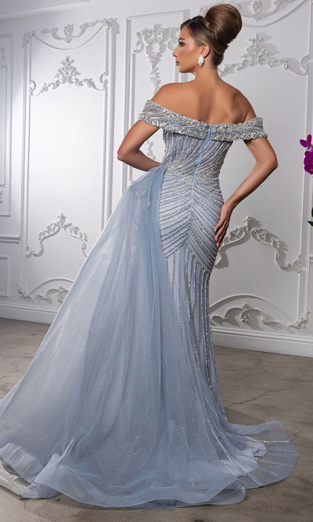 May Queen RQ8261 - Beaded Off Shoulder Evening Gown Prom Dresses in Blue 