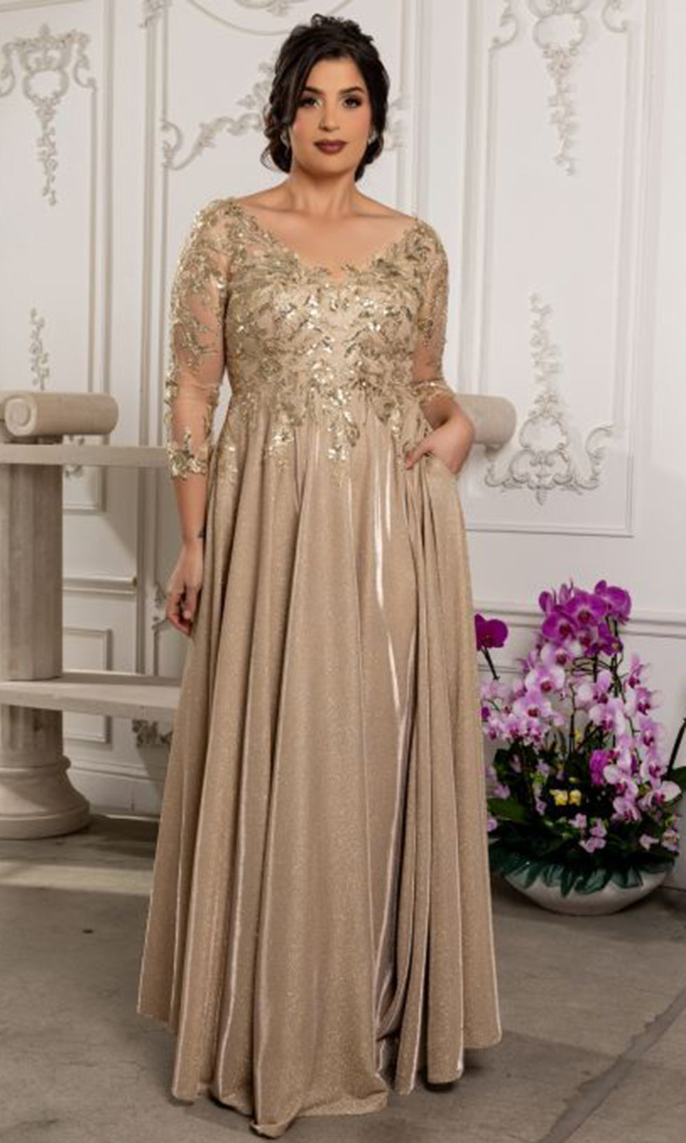 May Queen MQ2226 - Lace-Up Back Embellished A-Line Formal Gown