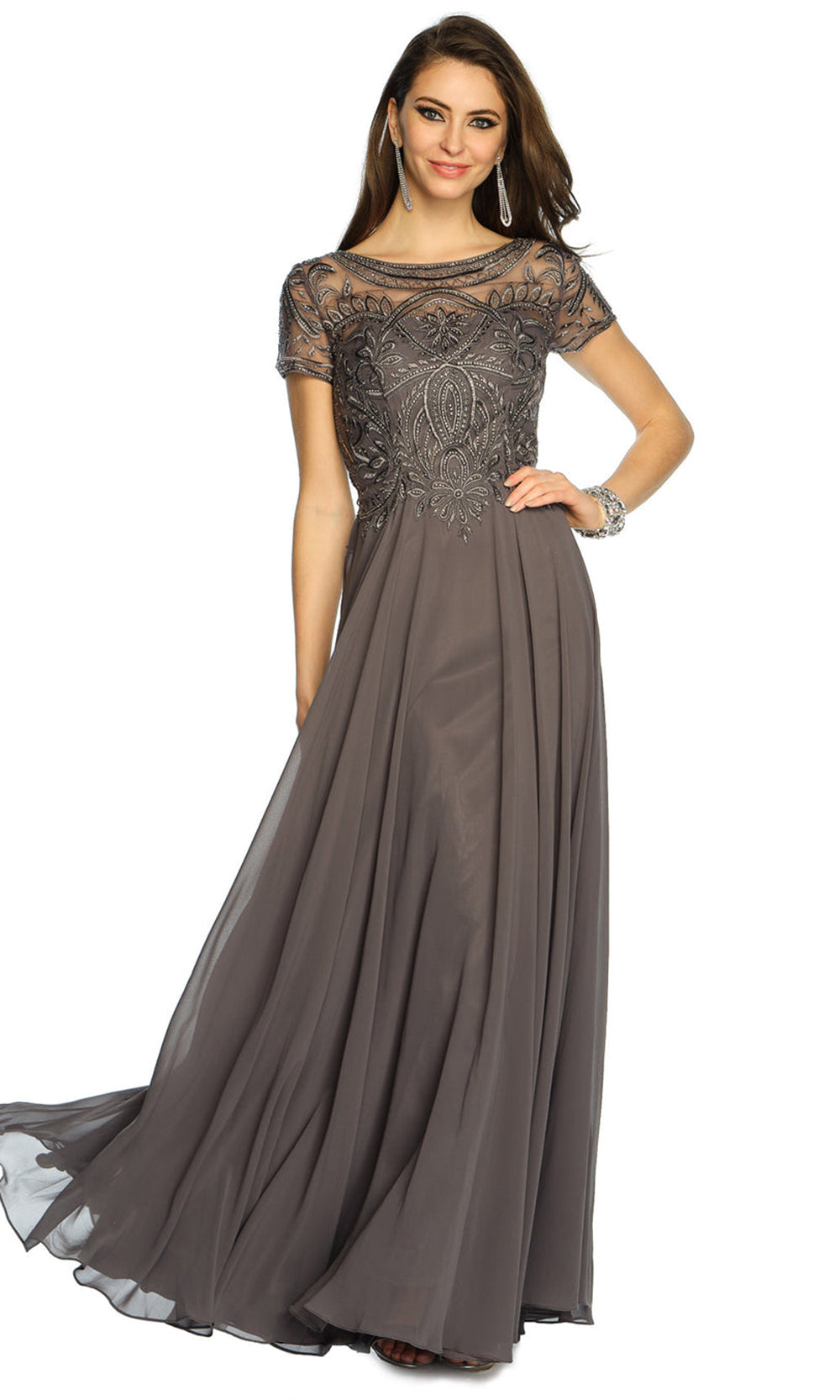Dave & Johnny A9071W - Illusion Neck Ornate Bodice Flowing Dress Prom Dresses