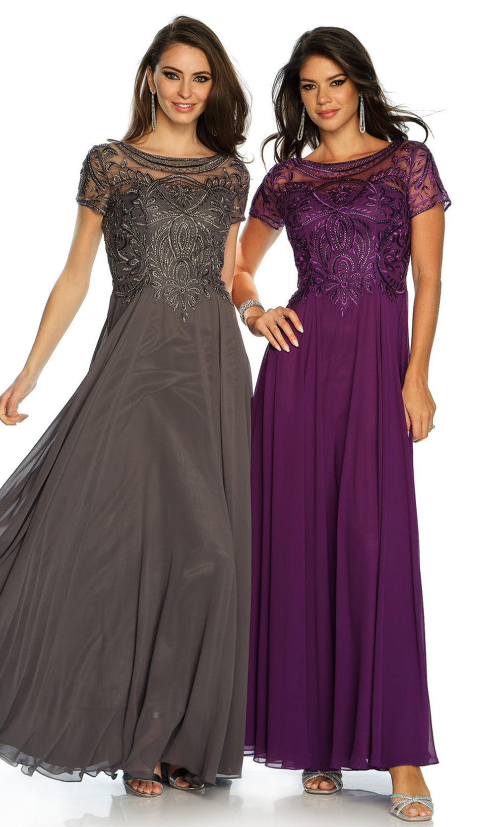 Dave & Johnny A9071W - Illusion Neck Ornate Bodice Flowing Dress Prom Dresses