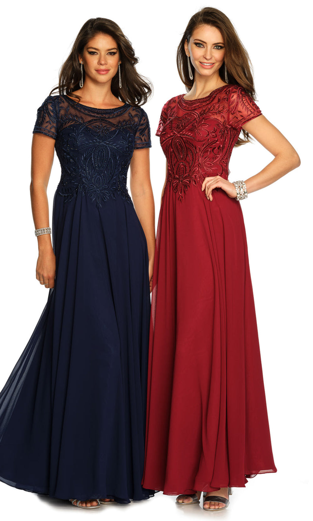 Dave & Johnny A9071W - Illusion Neck Ornate Bodice Flowing Dress Prom Dresses