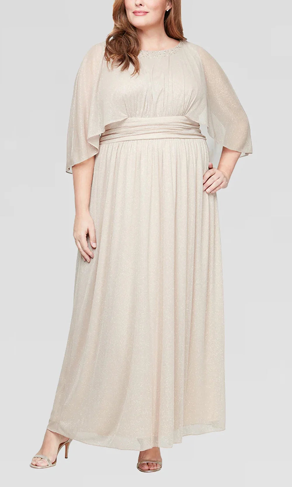 S.L. Fashions 9433253 - Jewel Neckline Ruched Waist Formal Dress Wedding Guest