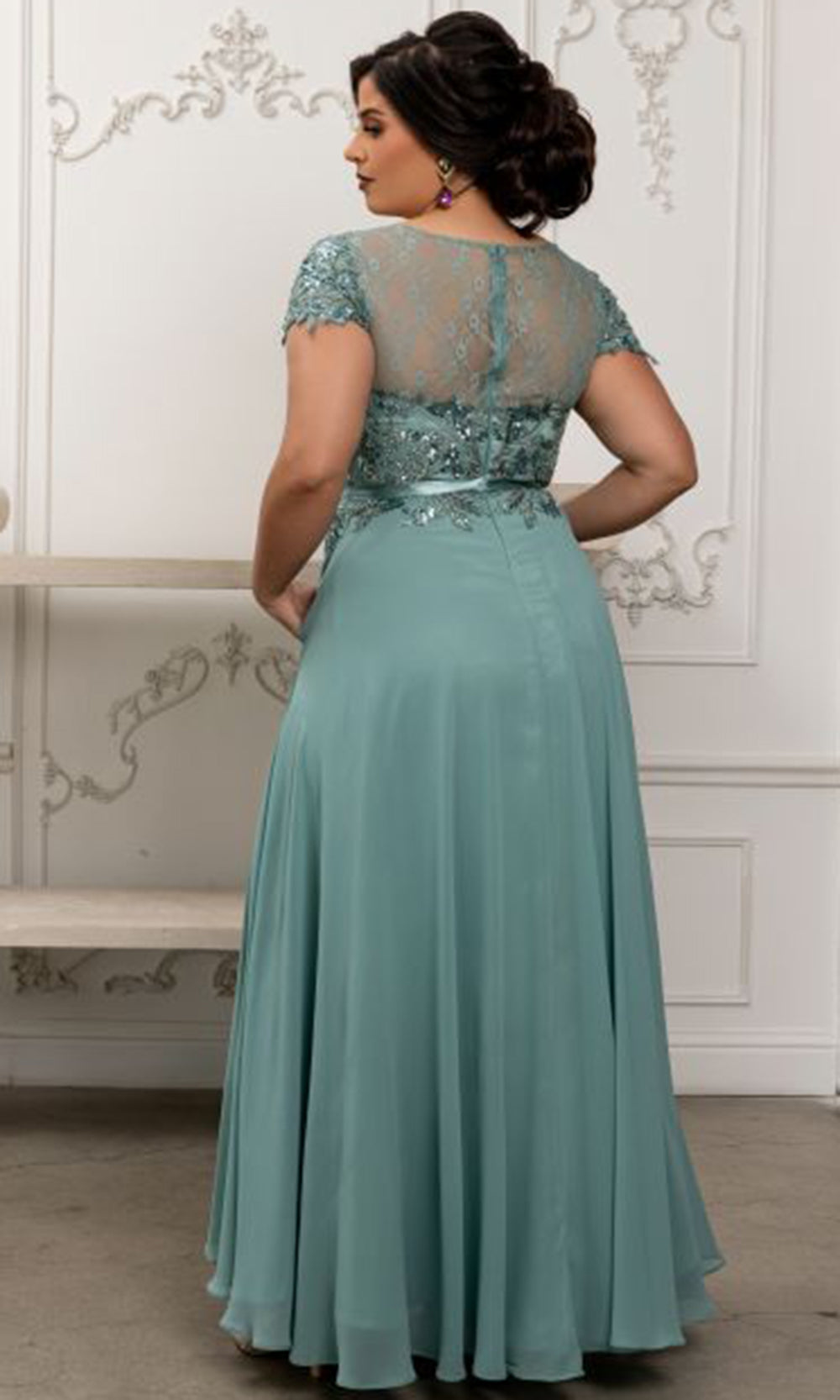May Queen MQ2223 - Cap Sleeve Beaded Lace A-Line Gown