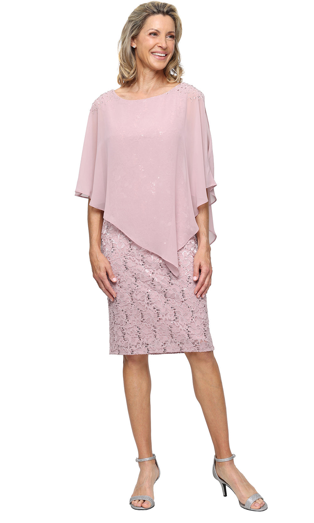 S.L. Fashions Dresses (SLNY) 9213150 - Knee-Length Cape Overlay Dress Cocktail Dresses