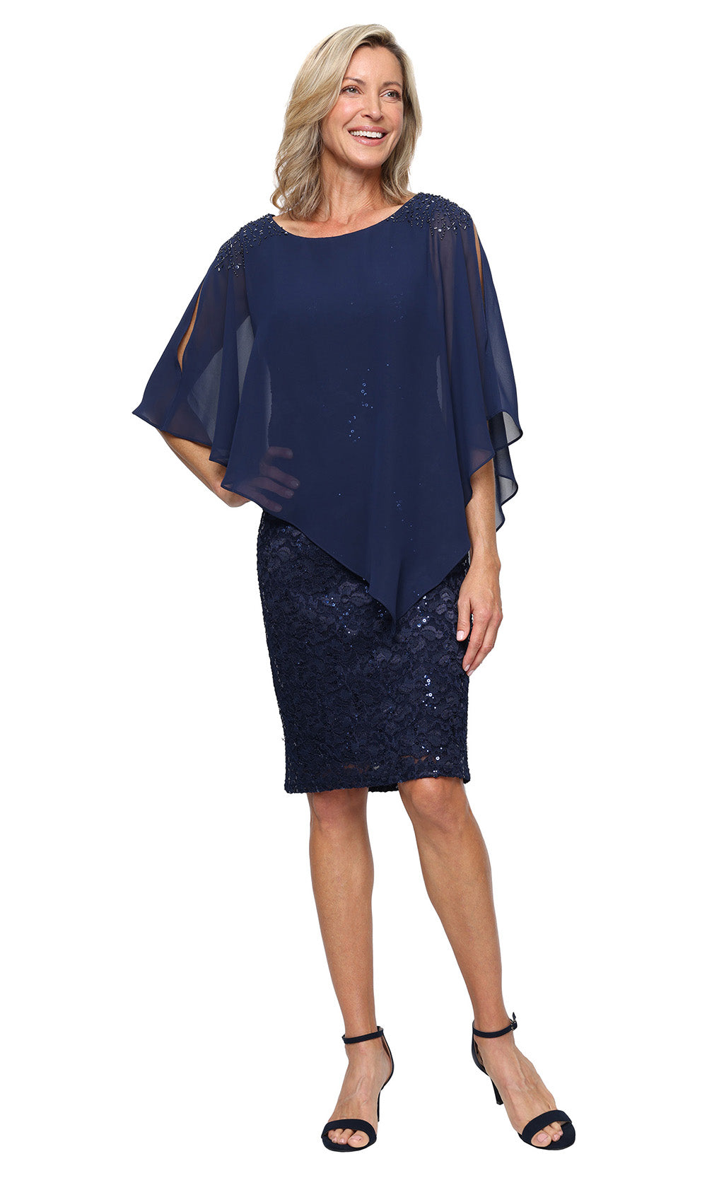 S.L. Fashions Dresses (SLNY) 9113150 - Asymmetric Overlay Knee-Length Dress Mother of the Bride Dresses