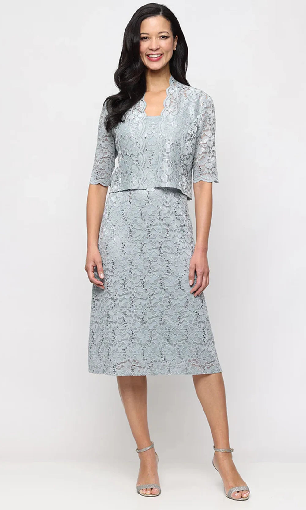 S.L. Fashions Dresses (SLNY) 9113152 - Scoop Neck Two Piece Lace Dress Mother of the Bride Dresses in Sage 