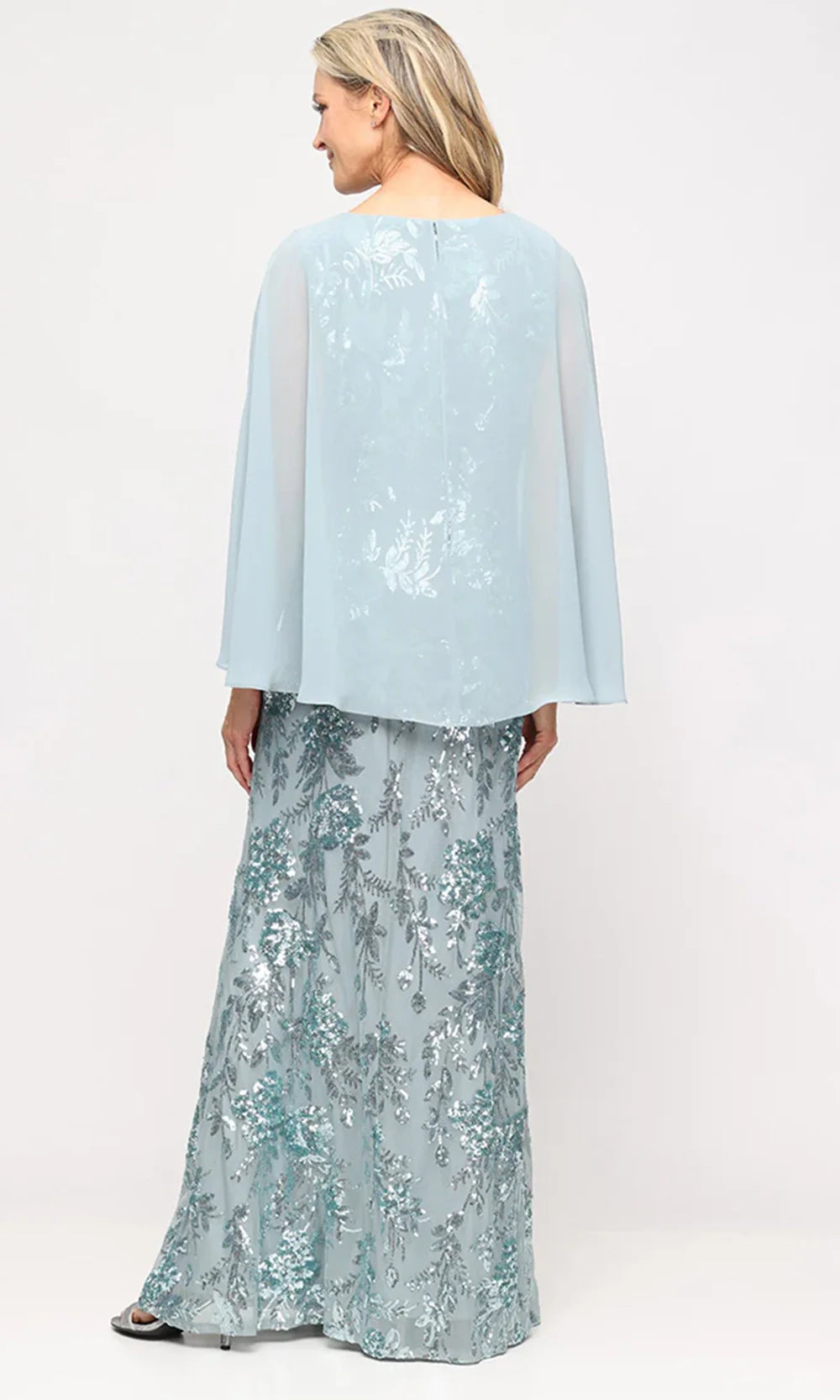 S.L. Fashions Dresses (SLNY) 9120348 - Long Cape Sleeve Sequin Dress Mother Of The Bride Dresses