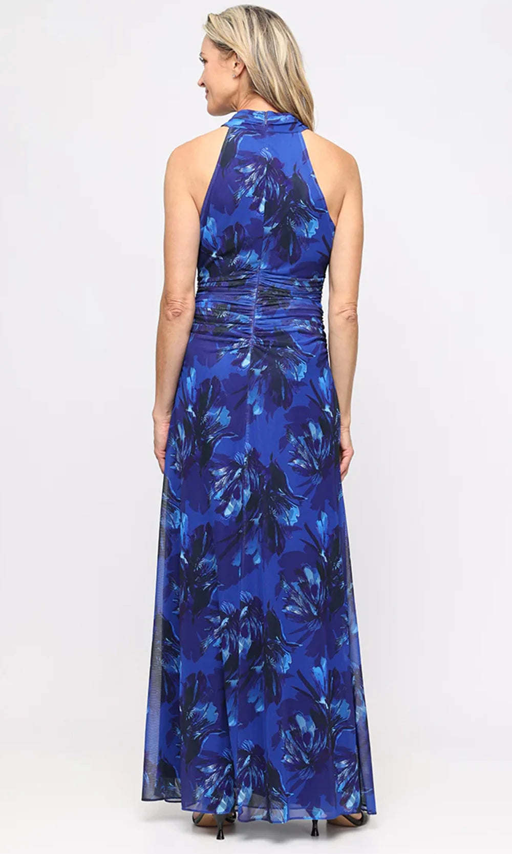 S.L. Fashions Dresses (SLNY) 9131113 - Ruched Waist Printed Halter Dress Mother of the Bride Dresses in Blue Multi
