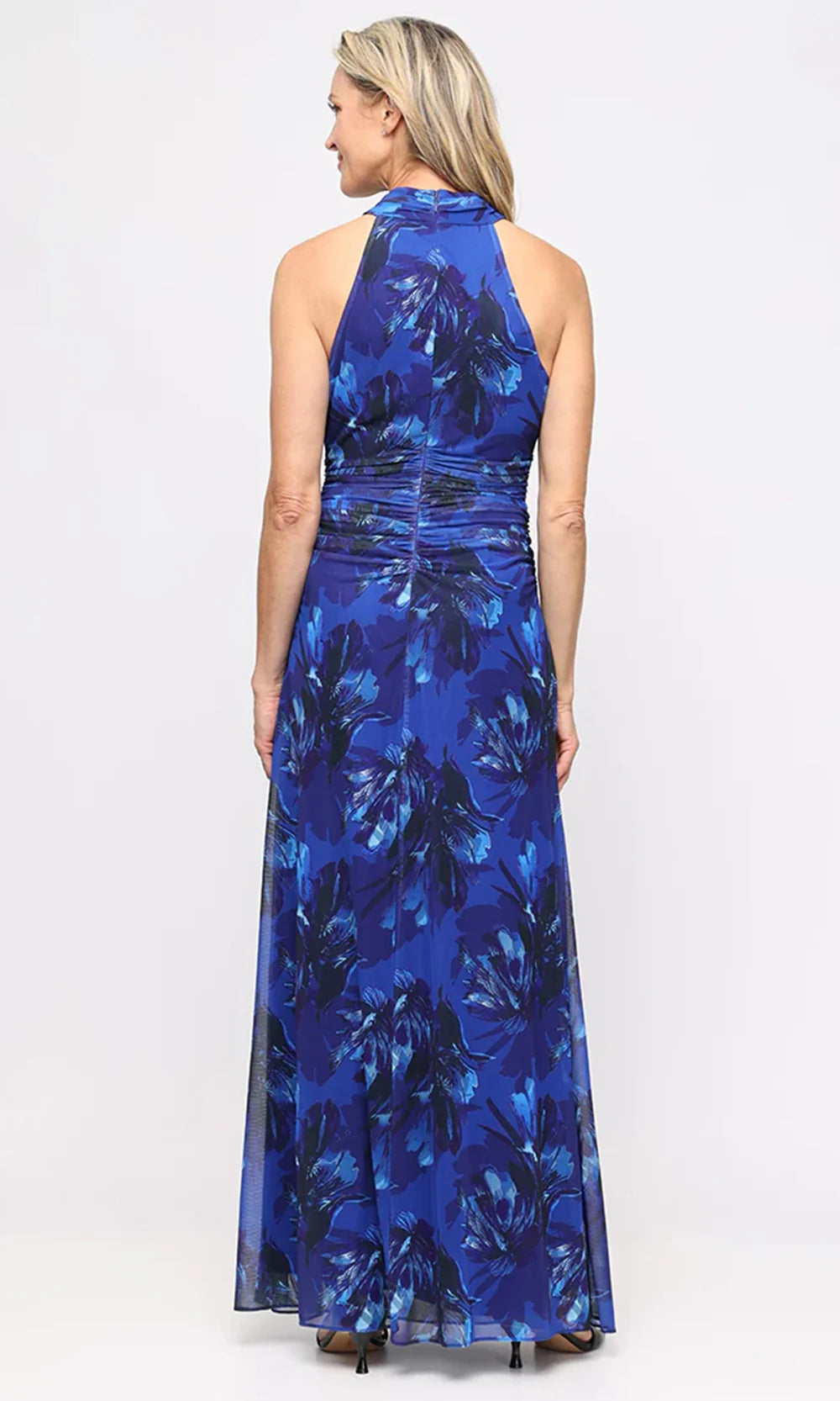S.L. Fashions Dresses (SLNY) 9231113 - Floral Pattern Halter Long Dress Mother of the Bride Dresses in Blue Multi