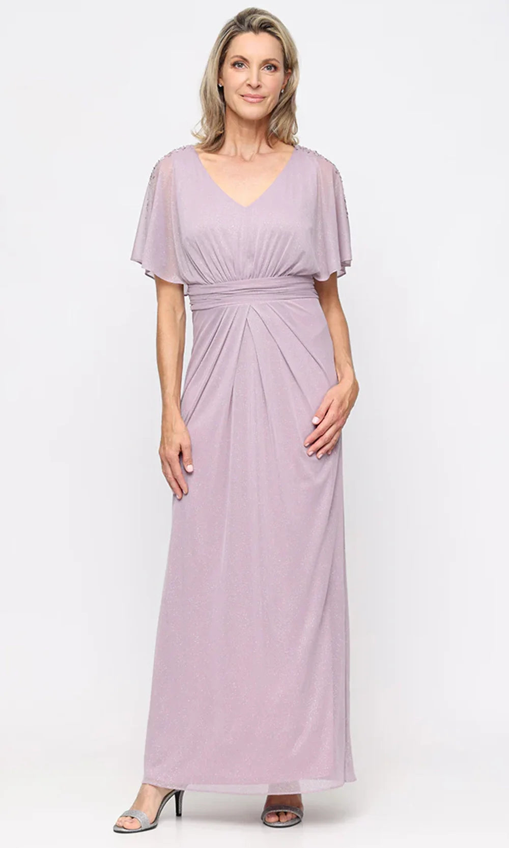 S.L. Fashions Dresses (SLNY) 9133287 - Flutter Capelet Sleeve Column Dress Mother of the Bride Dresses in Mauve 