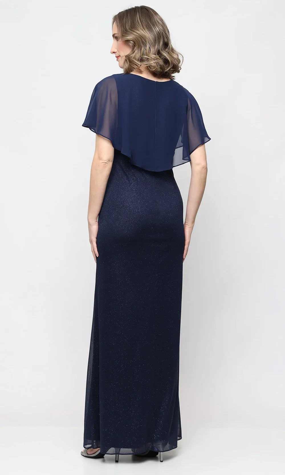 S.L. Fashions Dresses (SLNY) 9133289 - Surplice V-Neck Long Column Dress Mother Of The Bride Dresses in Navy and 