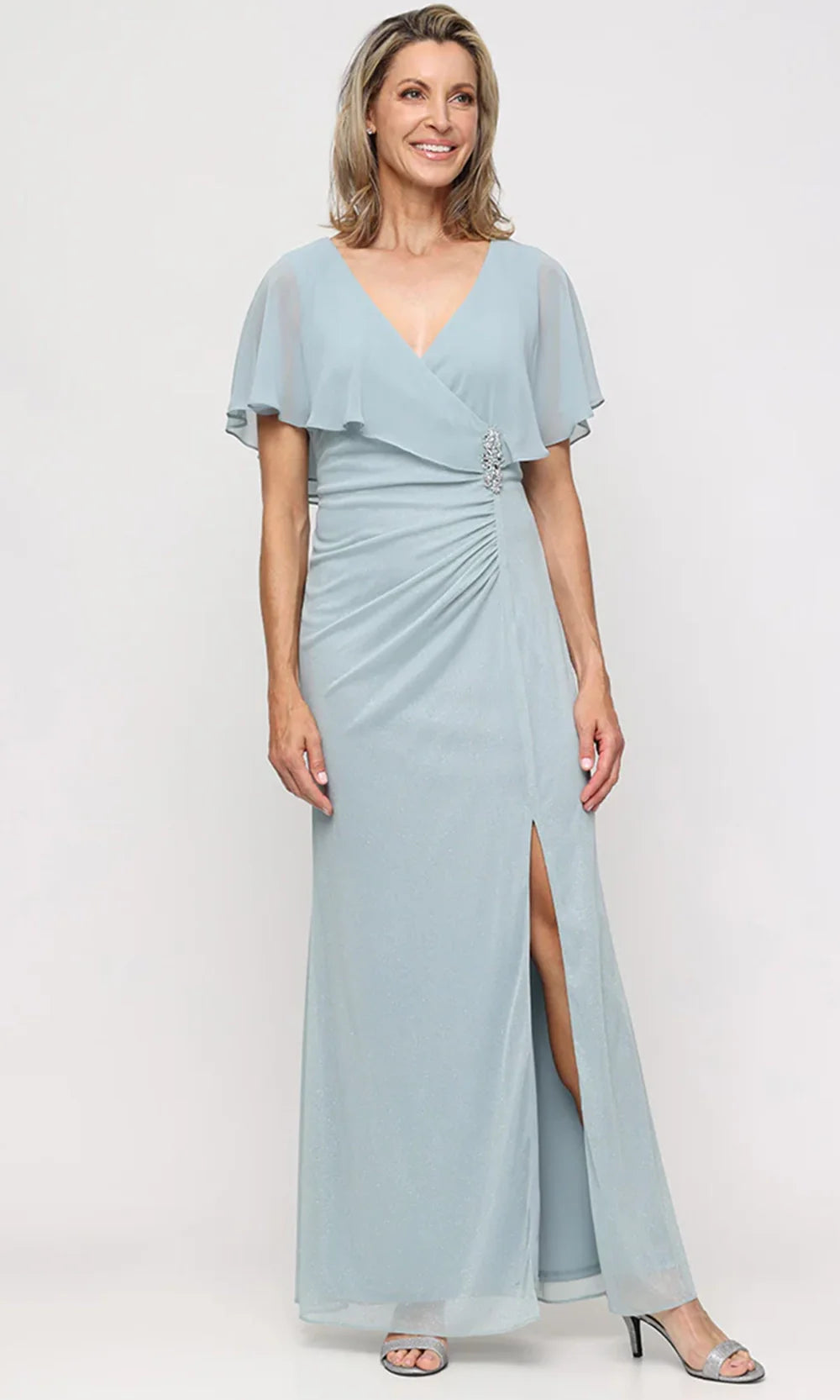 S.L. Fashions Dresses (SLNY) 9133289 - Surplice V-Neck Long Column Dress Mother Of The Bride Dresses in Sage and 