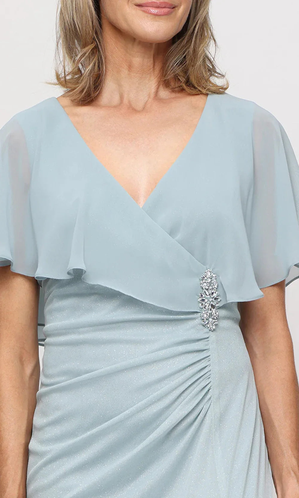 S.L. Fashions Dresses (SLNY) 9133289 - Surplice V-Neck Long Column Dress Mother Of The Bride Dresses in Sage and 