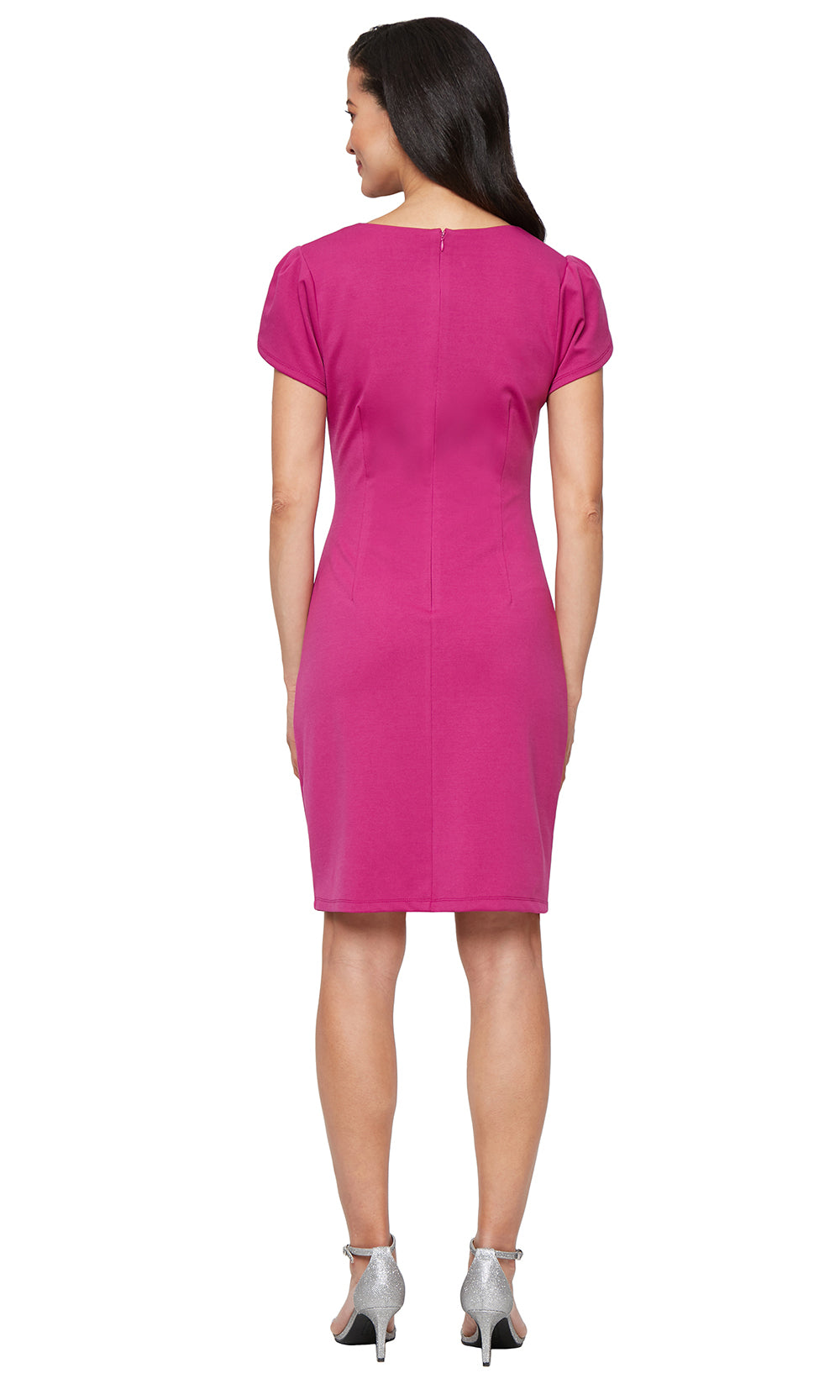 S.L. Fashions 9134737 - Scoop Neck Dress with Side Pleating Cocktail Dresses