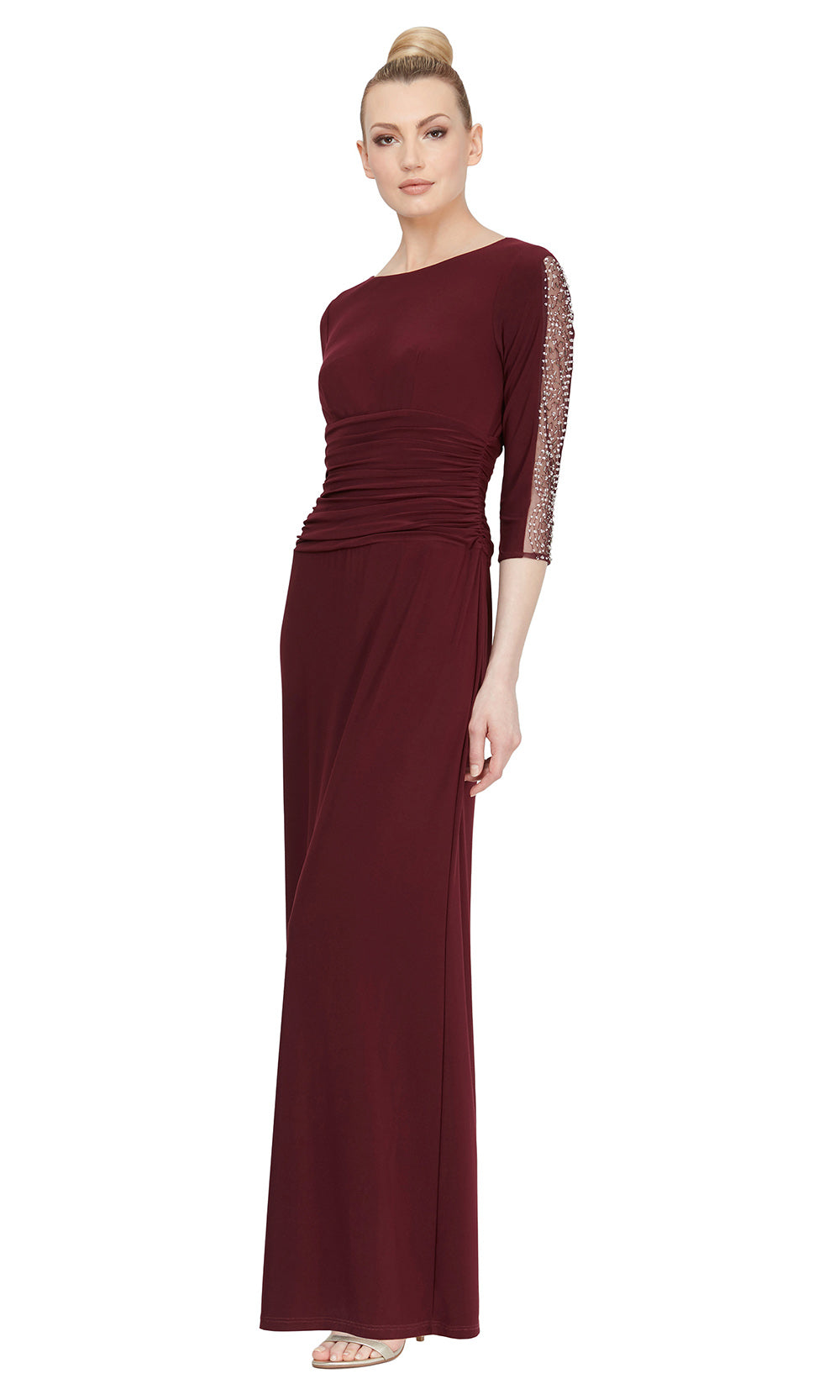 S.L. Fashions 9135172 - Ruched Waist Elegant Long Gown Formal Gowns