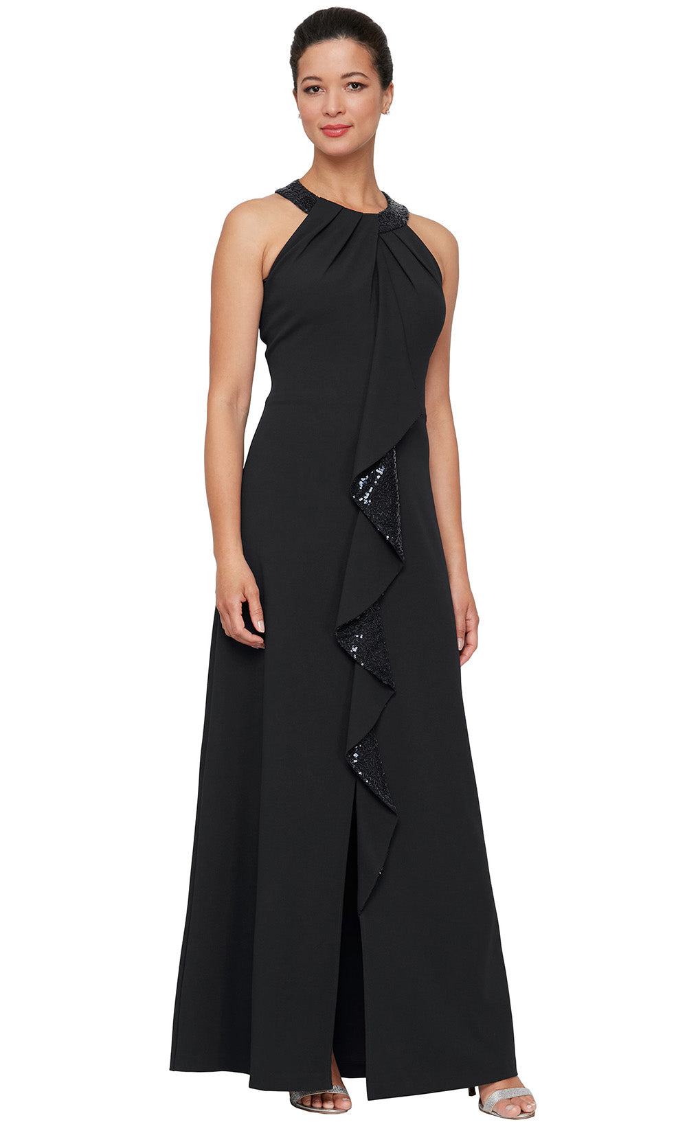S.L. Fashions 9137197 - Embellished A-line Gown with Front Slit Wedding Guest