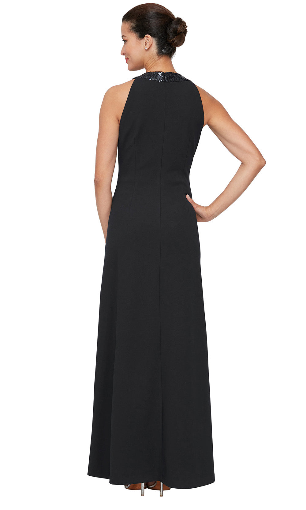 S.L. Fashions 9137197 - Long 96% Polyester 4% Spandex A-line Dress - Sleeveless, Pleated Front, Cascading Ruffle Detail, Sequin, Front Slit, Full Back ADASA S.L. Fashions 9137197 - Long 96% Polyester 4% Spandex A-line Dress - Sleeveless, Pleated Front, Cascading Ruffle Detail, Sequin, Front Slit, Full Back ADASA