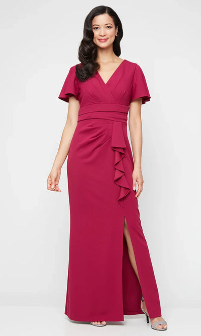 S.L. Fashions 9137264 - Surplice Neck Ruched Waist Formal Gown Formal Gowns