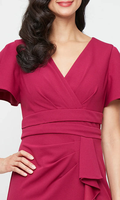 S.L. Fashions 9137264 - Surplice Neck Ruched Waist Formal Gown Formal Gowns