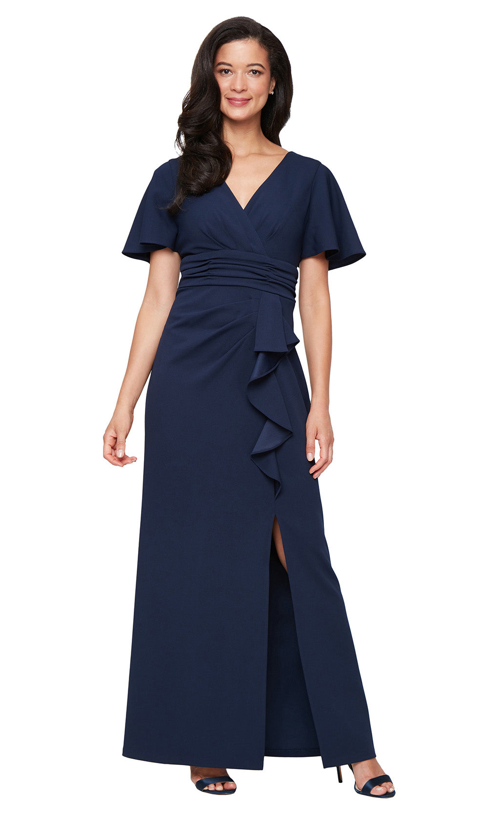 S.L. Fashions 9437264 - Front Slit Column Dress with Surplice Bodice Mother of the Bride Dresses