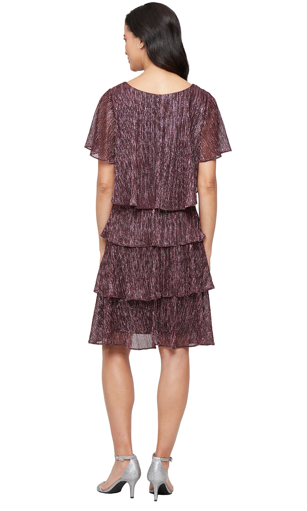SL Fashions Women's Tiered Shimmer Shift Dress - Berry - 8 SL Fashions Women's Tiered Shimmer Shift Dress - Berry - 8