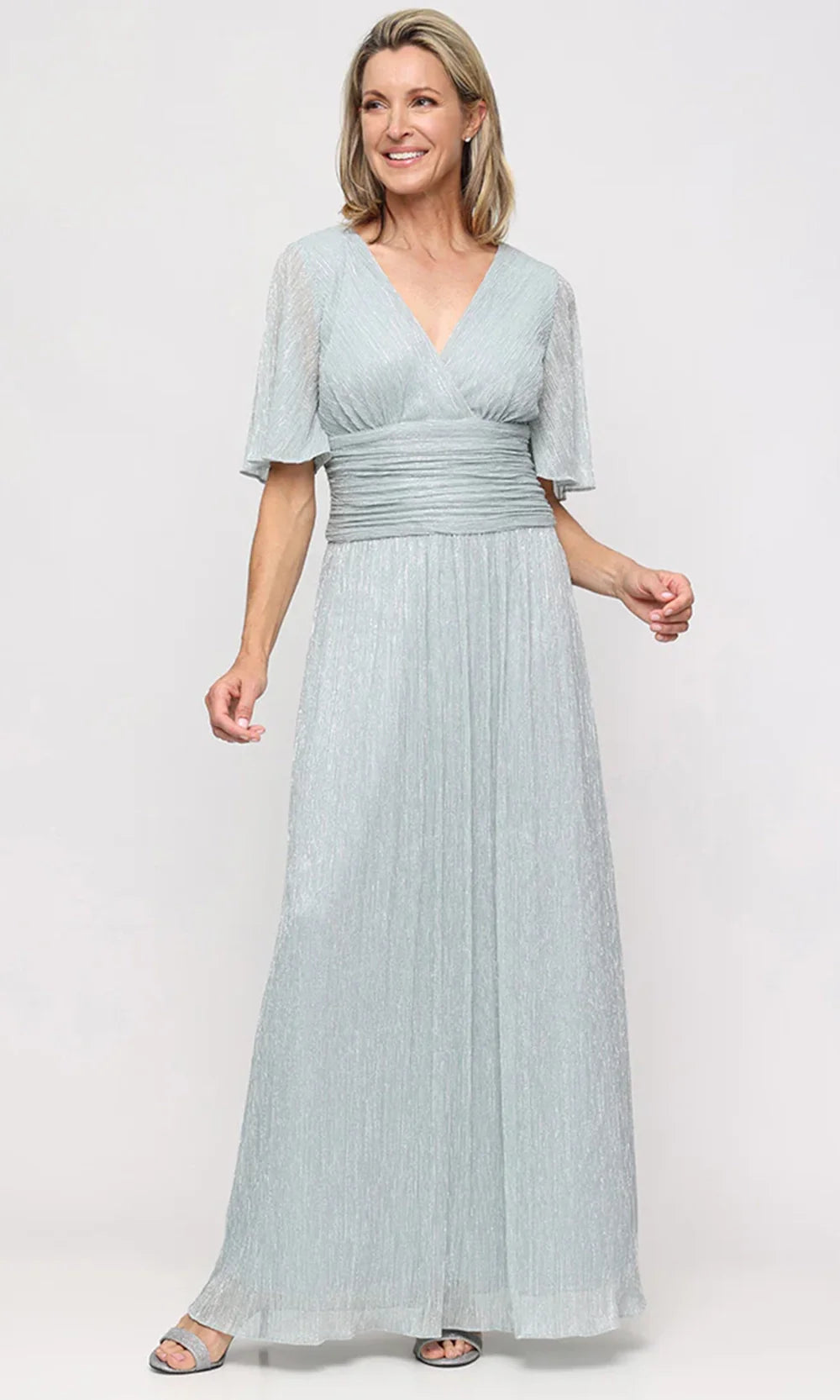 S.L. Fashions Dresses (SLNY) 9155179 - A-Line Ruched Waist Long Dress Mother of the Bride Dresses in Aloe 