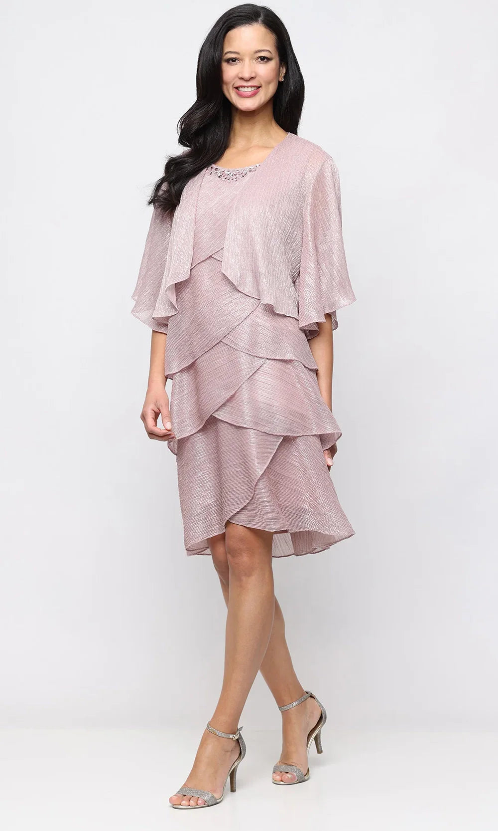 S.L. Fashions Dresses (SLNY) 9155215 - Knee-Length Tiered Formal Dress Reception Dresses in Pink and 
