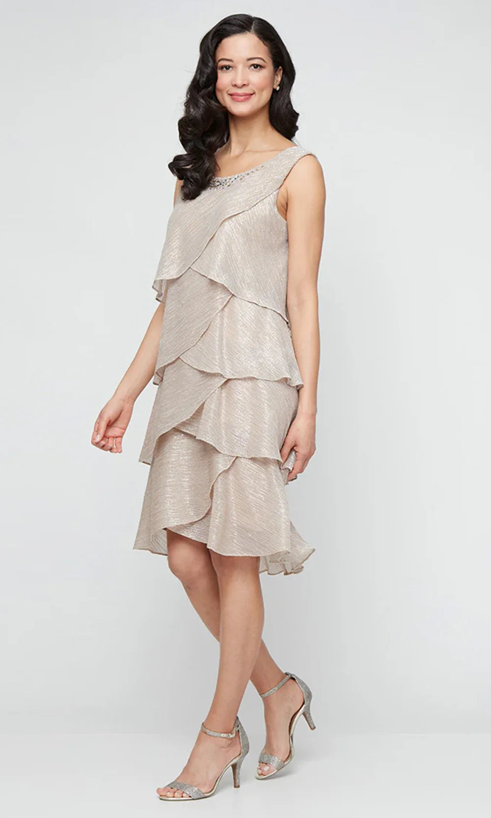 S.L. Fashions Dresses (SLNY) 9155215 - Knee-Length Tiered Formal Dress Reception Dresses in Gold and 